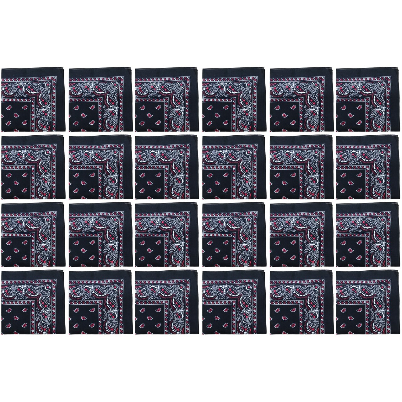 24 Pack Cotton Bandanas Paisley Design Bulk Set for Events, Crafts, Teams